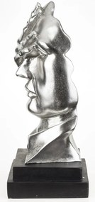 Bond design ezüst emberi arc kézfejjel műanyag mellszobor asztali dekoráció fekete talpon 54x23x23cm