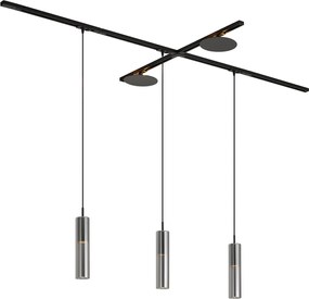 Modern railsysteem zwart met 3 hanglampen en 2 plafondlampen 1-fase - Iconic Lloyd Pulley
