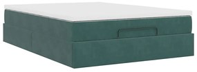 Ottomán ágykeret matraccal sötétzöld 140x190cm bársony