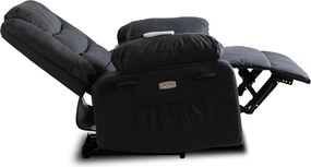 Elektromos masszázsfotel, dönthető fekete ökobőr, JASPER