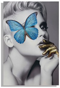 Vászon kép, női portré kék pillangóval, 80x120 cm - AILE DE PAPILLON