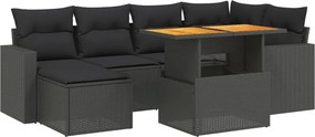 vidaXL 7 részes fekete polyrattan kerti ülőgarnitúra párnával