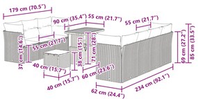 10 db-os kerti kanapé szett párnákkal Fekete Poli rattan Akácia, 3 db-os kerti étkező szett párnákkal Fekete Poli rattan Akácia