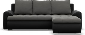 Tokio sarokkanapé, 2 ágyneműtartóval, bársony + műbőr, jobboldali, szürke - fekete