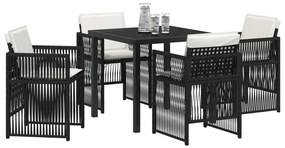 5 Darabos Kerti Étkező Garnitúra Párnákkal Fekete Poly Rattan