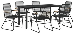 vidaXL 7 részes fekete PVC rattan kerti étkezőgarnitúra