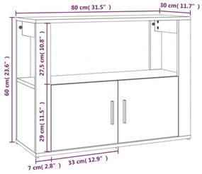 füstös tölgy színű szerelt fa tálalószekrény 80x30x60 cm