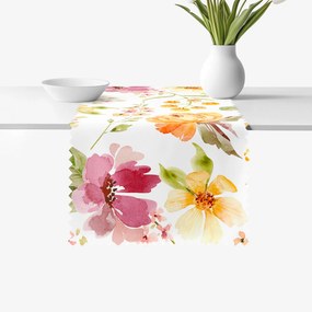 Goldea viaszosvászon asztali futó - hibiszkusz virágok 20x140 cm