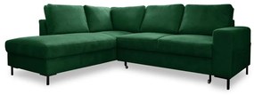 Sötétzöld kordbársony kinyitható sarokkanapé (bal oldali) Lofty Lilly – Miuform