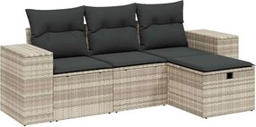 vidaXL 4 részes világosszürke polyrattan kerti ülőgarnitúra párnákkal