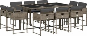 vidaXL 11 részes szürke polyrattan kerti ülőgarnitúra párnákkal