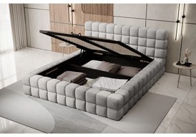 Szürke kárpitozott ágyneműtartós franciaágy ágyráccsal 140x200 cm Dizzle – ELTAP