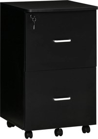 Vinsetto Irodai és Tanulmány Szekrény 2 Zárható Fiókkal, Irodai Pedál 5 Kerekekkel és Asztallappal, MDF és Forgácslap Fájl Szekrény, 43x45x72cm, Feket