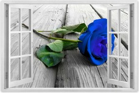 Poszterek 60x40 Kék rózsa a deszkákon