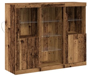 Tálalószekrény LED lámpával Régi fa 123x37x100 cm Szerelt fa