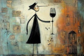 Vászonkép Canvas Figura Ember Bor Pohár Utca Séta 60x40