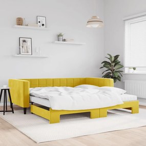 sárga kihúzható bársony heverő matraccal 100 x 200 cm