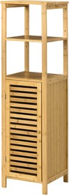 kleankin Fürdőszobai Szekrény Ajtóval, Két Nyitott Polccal, Bambuszból, Magas Szekrény Fürdőszobába és Nappaliba, kb. 33 x 30 x 120 cm Természetes Fa