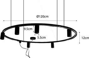 Modern függesztett sínrendszer 6 fekete reflektorral, 1 fázisú GU10 50 mm - Iconic Ruby Honey