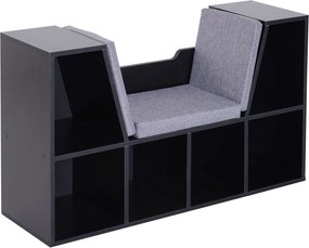 HOMCOM Modern Stílusú 2 az 1-ben Könyvszekrény Pad 6 Rekesszel és 3 Párnával 102L x 30W x 61H cm Fekete Szürke | Aosom