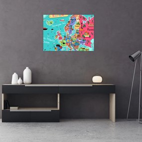 Kép - gyermek térkép Európa (üvegen) (70x50 cm)