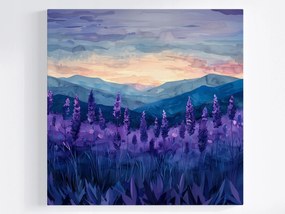 Vászonkép Canvas Levendula Hegyek Naplemente Lila Akvarell 80x80