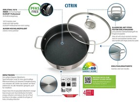 Elo 72438 Rozsdamentes acél lábas üvegfedővelCitrin 28 cm-es edény
