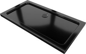 Mexen Lapos, akril zuhanytálca 120x70x5 cm SLIM, fekete, fekete szifon, 40707012B