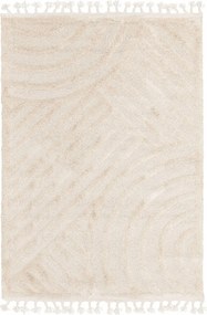 Nappali Szőnyeg Krémszínű Bolyhos Félkör Geometrikus Berber 133x190 cm