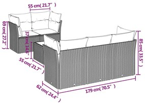 6 részes világosszürke polyrattan kerti ülőgarnitúra párnákkal