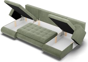 Tokio U alakú sarokkanapé, 3 ágyneműtartóval, kordbársony, univerzális oldal, zöld