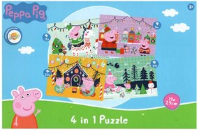 PEPPA MALAC karácsonyi hangulatban gyerek puzzle 4 az 1-ben, 19x29 cm