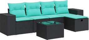 vidaXL 6 részes fekete polyrattan kerti ülőgarnitúra párnákkal