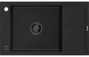 Mexen Elias, gránit mosogató gránit 795x480x200 mm, 1 kamrás, fekete, fekete szifonnal, 6511791005-77-B