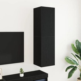 TV Szekrény fekete tölgy színben, méret 30,5 x 30 x 110 cm, mérnök fa anyagból.