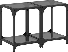 vidaXL 2 db acél dohányzóasztal fekete üveglappal 30 x 30 x 40 cm