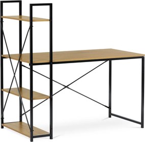 Polcos íróasztal, MDF, tölgy dekor, fekete fém GD-520