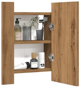 kézműves tölgy szerelt fa tükrös szekrény LED-del 40x12x45 cm