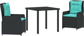 vidaXL Kert étkező szett 3 pcs Fekete Poli rattan