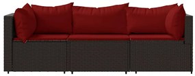 3 részes barna polyrattan kerti ülőgarnitúra párnával