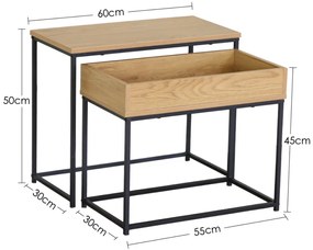 Intenso Home 2 részes dohányzóasztal szett / éjjeliszekrény 60 x 30cm (Aranytölgy) | Masszív fém váz, praktikus fiók