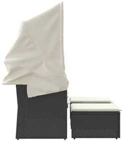 2 személyes fekete polyrattan kerti kanapé baldachinnal/székkel