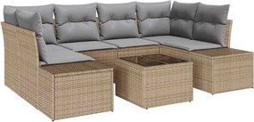 vidaXL Kerti Kanapé Szett párnával 7 pcs Bézs polirattan