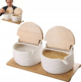 Kerámia Fűszertartók Kanál Fedéllel Elegáns Szett Tálcával