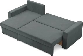 Zeus sarokkanapé, 1 ágyneműtartóval, egyenes kartámasz, bársony, univerzális oldal, bonell töltet, szürke