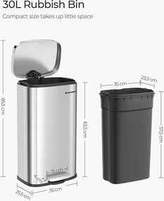 Konyhai pedálos szemetes műanyag belső vödörrel 30 l