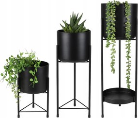 Virágtartó állvány 3 db, fém, fekete