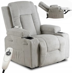 Elektromosan Vezérelhető Masszázsfunkciós Relaxfotel Szürke Kordbársony Kárpittal. BOX2