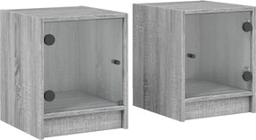 vidaXL 2 db szürke sonoma színű éjjeliszekrény üvegajtóval 35x37x42 cm
