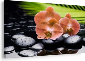 Kép - Narancssárga orchidea pálmalevelekkel (90x60 cm)